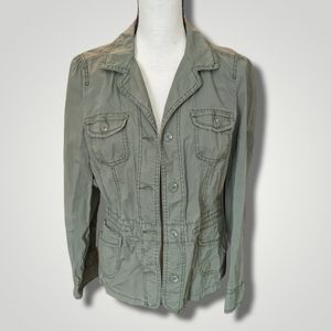 St. John's Bay Ruffle Sleeve Cotton Blend Utility Military Jacket Sz M